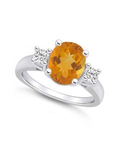 Citrine and Diamond Ring (2-1/2 ct.t.w and 1/3 ct.t.w) 14K White Gold