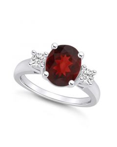 Garnet and Diamond Ring (3-1/10 ct.t.w and 1/3 ct.t.w) 14K White Gold