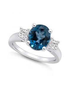 London Blue Topaz and Diamond Ring (3-5/8 ct.t.w and 1/3 ct.t.w) 14K White Gold