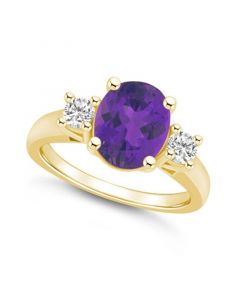 Amethyst and Diamond Ring (2-1/2 ct.t.w and 1/3 ct.t.w) 14K Yellow Gold