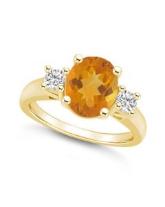 Citrine and Diamond Ring (2-1/2 ct.t.w and 1/3 ct.t.w) 14K Yellow Gold