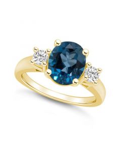 London Blue Topaz and Diamond Ring (3-5/8 ct.t.w and 1/3 ct.t.w) 14K Yellow Gold