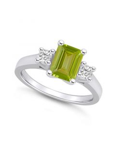 Peridot and Diamond Ring (1-3/4 ct.t.w and 1/4 ct.t.w) 14K White Gold