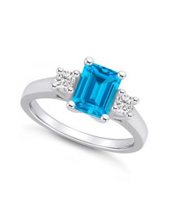 Blue Topaz and Diamond Ring (2 ct.t.w and 1/4 ct.t.w) 14K White Gold