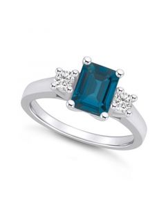 London Blue Topaz and Diamond Ring (2 ct.t.w and 1/4 ct.t.w) 14K White Gold