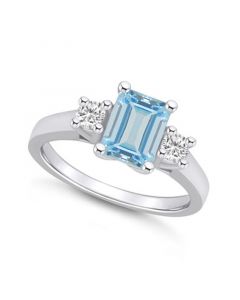 Aquamarine and Diamond Ring (1-3/8 ct.t.w and 1/4 ct.t.w) 14K White Gold