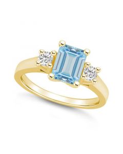 Aquamarine and Diamond Ring (1-3/8 ct.t.w and 1/4 ct.t.w) 14K Yellow Gold