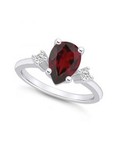 Garnet and Diamond Ring (1-3/4 ct.t.w and 1/10 ct.t.w) 14K White Gold