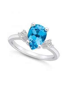 Blue Topaz and Diamond Ring (2-1/2 ct.t.w and 1/10 ct.t.w) 14K White Gold