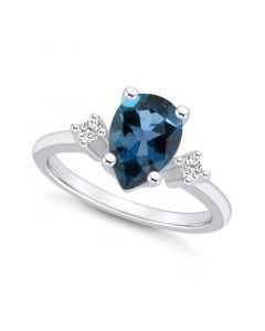 London Blue Topaz and Diamond Ring (2-1/2 ct.t.w and 1/10 ct.t.w) 14K White Gold