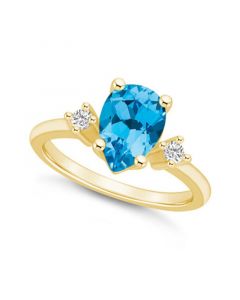 Blue Topaz and Diamond Ring (2-1/2 ct.t.w and 1/10 ct.t.w) 14K Yellow Gold