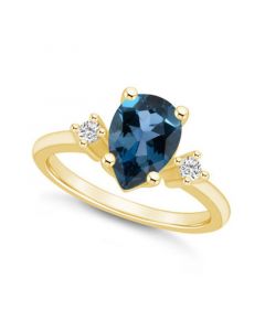 London Blue Topaz and Diamond Ring (2-1/2 ct.t.w and 1/10 ct.t.w) 14K Yellow Gold