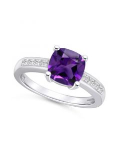 Amethyst and Diamond Ring (2 ct.t.w and 1/8 ct.t.w) 14K White Gold