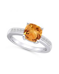 Citrine and Diamond Ring (2 ct.t.w and 1/8 ct.t.w) 14K White Gold