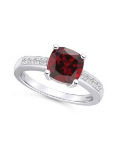 Garnet and Diamond Ring (2-3/4 ct.t.w and 1/8 ct.t.w) 14K White Gold