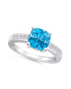 Blue Topaz and Diamond Ring (2-3/4 ct.t.w and 1/8 ct.t.w) 14K White Gold