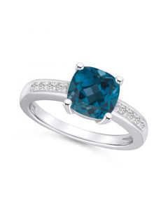 London Blue Topaz and Diamond Ring (2-3/4 ct.t.w and 1/8 ct.t.w) 14K White Gold