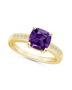 Amethyst and Diamond Ring (2 ct.t.w and 1/8 ct.t.w) 14K Yellow Gold