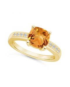 Citrine and Diamond Ring (2 ct.t.w and 1/8 ct.t.w) 14K Yellow Gold