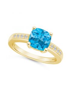 Blue Topaz and Diamond Ring (2-3/4 ct.t.w and 1/8 ct.t.w) 14K Yellow Gold