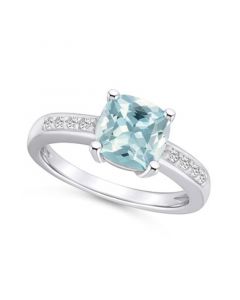 Aquamarine and Diamond Ring (2 ct.t.w and 1/8 ct.t.w) 14K White Gold