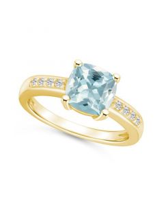 Aquamarine and Diamond Ring (2 ct.t.w and 1/8 ct.t.w) 14K Yellow Gold