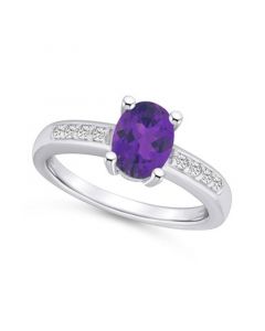 Amethyst and Diamond Ring (1-1/5 ct.t.w and 1/8 ct.t.w) 14K White Gold