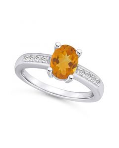 Citrine and Diamond Ring (1- 1/5 ct.t.w and 1/8 ct.t.w) 14K White Gold