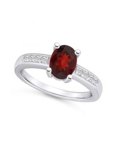 Garnet and Diamond Ring (1-1/2 ct.t.w and 1/8 ct.t.w) 14K White Gold