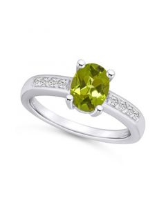 Peridot and Diamond Ring (1-1/3 ct.t.w and 1/8 ct.t.w) 14K White Gold