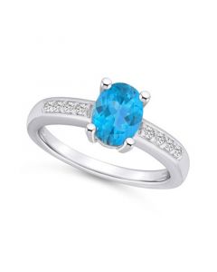 Blue Topaz and Diamond Ring (1- 5/8 ct.t.w and 1/8 ct.t.w) 14K White Gold