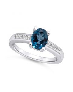 London Blue Topaz and Diamond Ring (1-5/8 ct.t.w and 1/8 ct.t.w) 14K White Gold