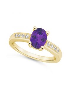 Amethyst and Diamond Ring (1- 1/5 ct.t.w and 1/8 ct.t.w) 14K Yellow Gold