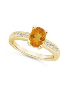 Citrine and Diamond Ring (1 -1/5 ct.t.w and 1/8 ct.t.w) 14K Yellow Gold