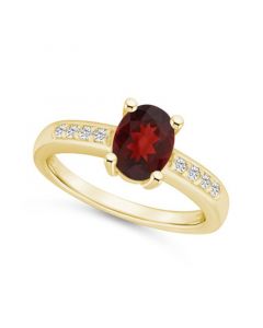 Garnet and Diamond Ring (1-1/2 ct.t.w and 1/8 ct.t.w) 14K Yellow Gold