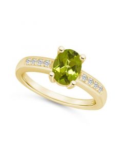 Peridot and Diamond Ring (1-1/3 ct.t.w and 1/8 ct.t.w) 14K Yellow Gold