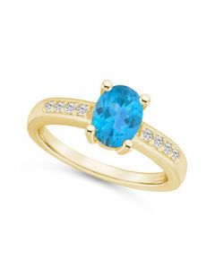 Blue Topaz and Diamond Ring (1- 5/8 ct.t.w and 1/8 ct.t.w) 14K Yellow Gold