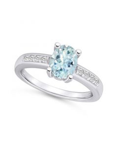 Aquamarine and Diamond Ring (1- 1/7 ct.t.w and 1/8 ct.t.w) 14K White Gold