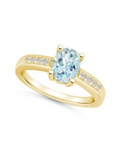 Aquamarine and Diamond Ring (1- 1/7 ct.t.w and 1/8 ct.t.w) 14K Yellow Gold