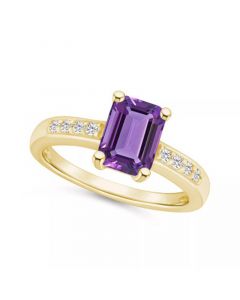 Amethyst (1-5/8 ct .t.w.) and Diamond (1/8 ct .t.w.) Ring in 14K Yellow Gold