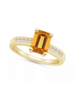 Citrine (1-5/8 ct .t.w.) and Diamond (1/8 ct .t.w.) Ring in 14K Yellow Gold