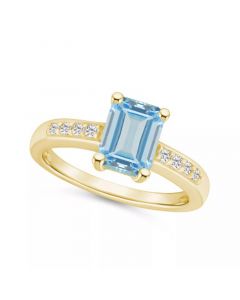 Aquamarine (1-3/8 ct .t.w.) and Diamond (1/8 ct .t.w.) Ring in 14K Yellow Gold