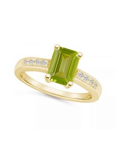 Peridot (1-3/4 ct .t.w.) and Diamond (1/8 ct .t.w.) Ring in 14K Yellow Gold