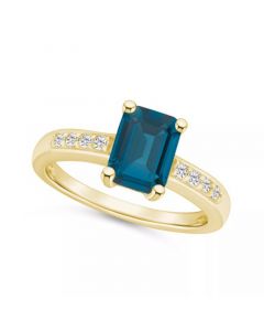 London Blue Topaz (2 ct .t.w.) and Diamond (1/8 ct .t.w.) Ring in 14K Yellow Gold