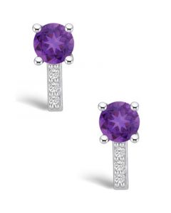 Amethyst (1-1/2 ct. t.w.) and Diamond (1/8 ct. t.w.) Stud Earrings in 14K White Gold