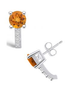 Citrine (1-1/2 ct. t.w.) and Diamond (1/8 ct. t.w.) Stud Earrings in 14K White Gold