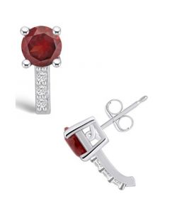 Garnet (2-1/5 ct. t.w.) and Diamond (1/8 ct. t.w.) Stud Earrings in 14K White Gold