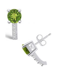 Peridot (1-7/8 ct. t.w.) and Diamond (1/8 ct. t.w.) Stud Earrings in 14K White Gold