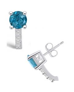 London Topaz (2-1/3 ct. t.w.) and Diamond (1/8 ct. t.w.) Stud Earrings in 14K White Gold