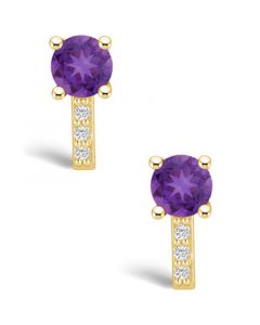 Amethyst (1-1/2 ct. t.w.) and Diamond (1/8 ct. t.w.) Stud Earrings in 14K Yellow Gold